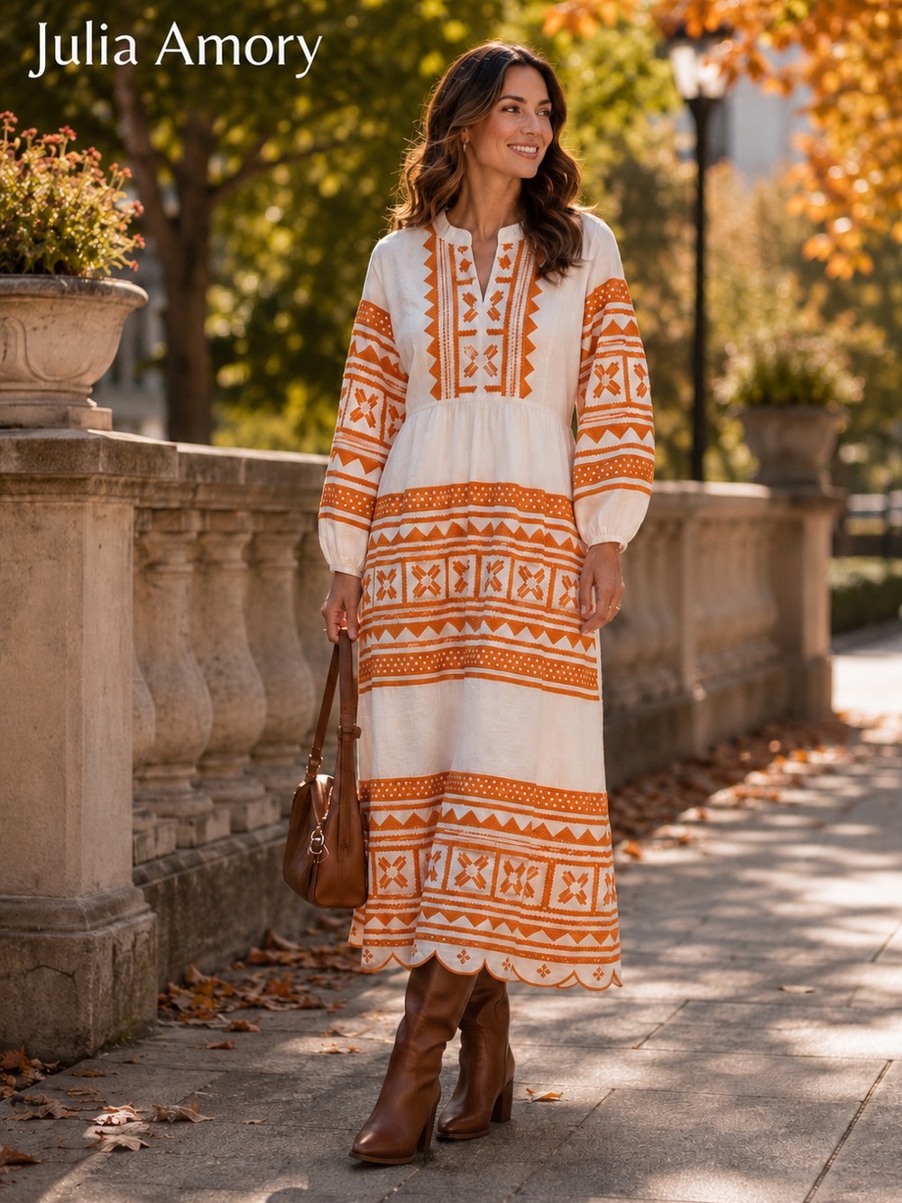 NWT Julia Amory XL White Orange Embroidered Cotton Maxi Caftan Dress